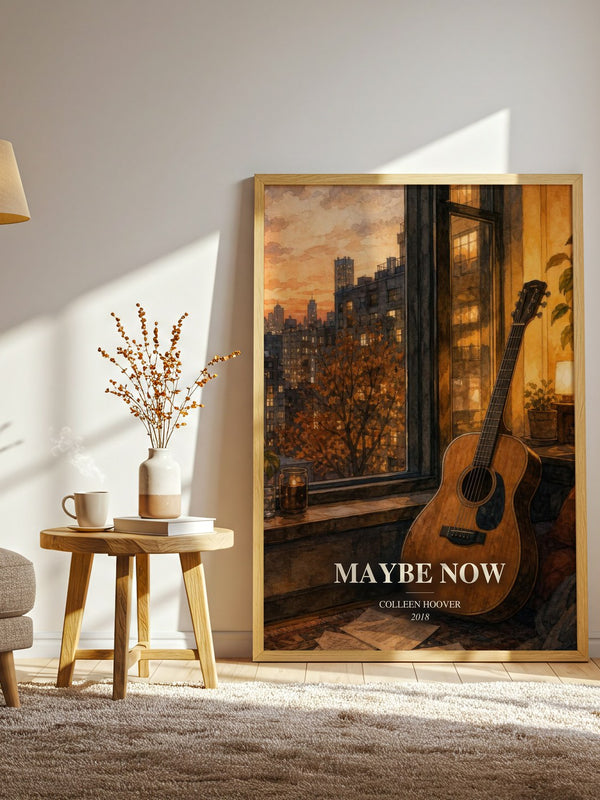 Maybe Now watercolour print in frame leaning in hallway – contemporary fiction wall art