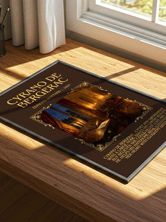 Cyrano de Bergerac Minimalist Book Poster by Edmond Rostand – print on a sunlit desk