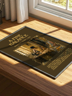 A Fine Balance Minimalist Book Poster by Rohinton Mistry – print on a sunlit desk