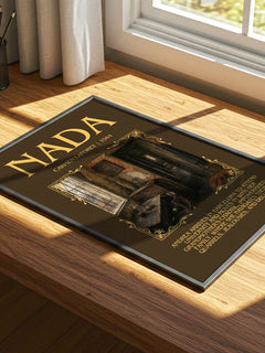 Nada Minimalist Book Poster by Carmen Laforet – print on a sunlit desk