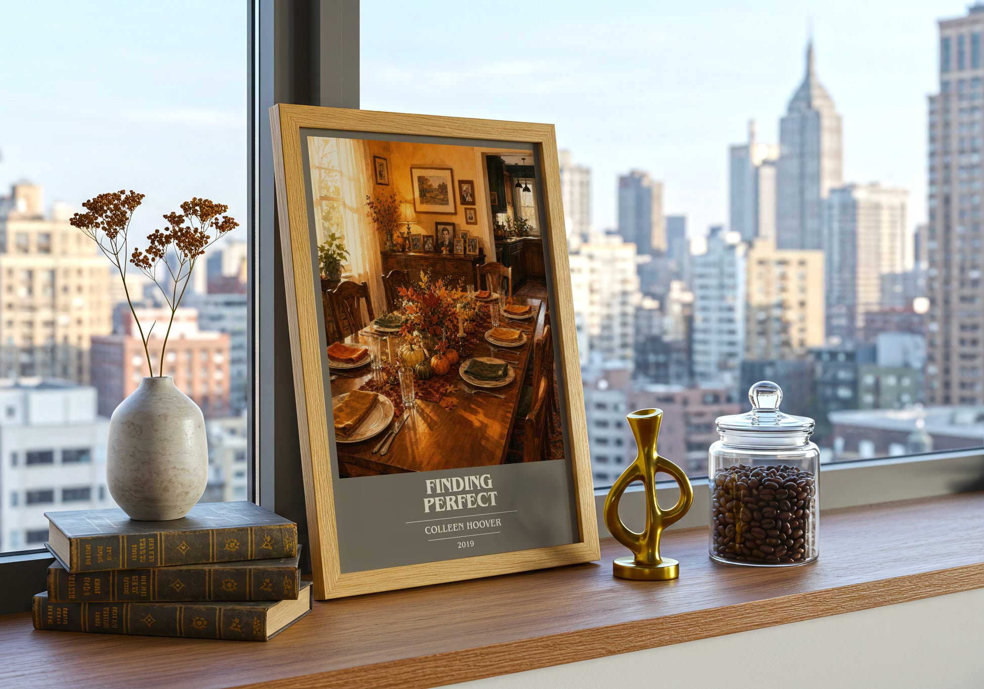 Finding Perfect book cover print framed by window – literary home decor