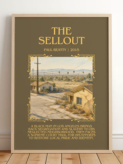 The Sellout Minimalist Book Poster by Paul Beatty – framed print leaning on a wooden floor