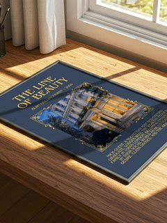 The Line of Beauty Minimalist Book Poster by Alan Hollinghurst – print on a sunlit desk