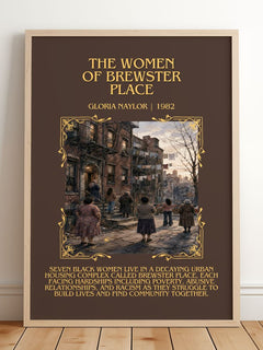 The Women of Brewster Place Minimalist Book Poster by Gloria Naylor – framed print leaning on a wooden floor
