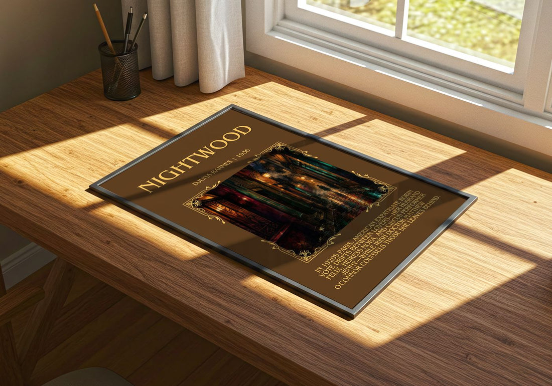 Nightwood Minimalist Book Poster by Djuna Barnes – print on a sunlit desk