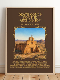 Death Comes for the Archbishop Minimalist Book Poster by Willa Cather – framed print leaning on a wooden floor