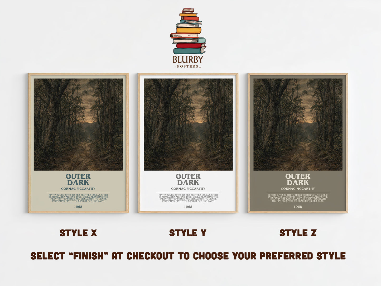 Outer Dark bookish print in frame leaning in hallway – literary fiction wall art