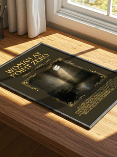 Woman at Point Zero Minimalist Book Poster by Nawal El Saadawi – print on a sunlit desk