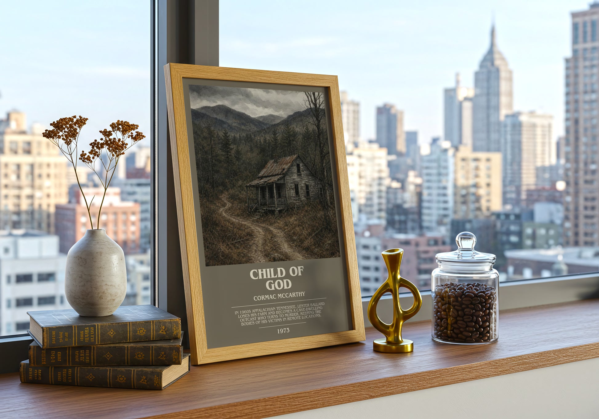 Child Of God bookish print framed by window – literary home decor