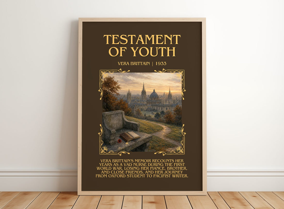 Testament Of Youth Minimalist Book Poster by Vera Brittain – framed print leaning on a wooden floor