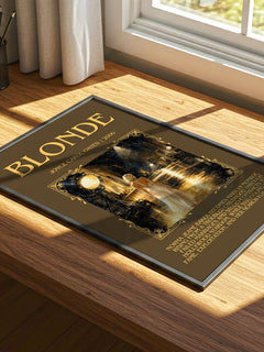 Blonde Minimalist Book Poster by Joyce Carol Oates – print on a sunlit desk