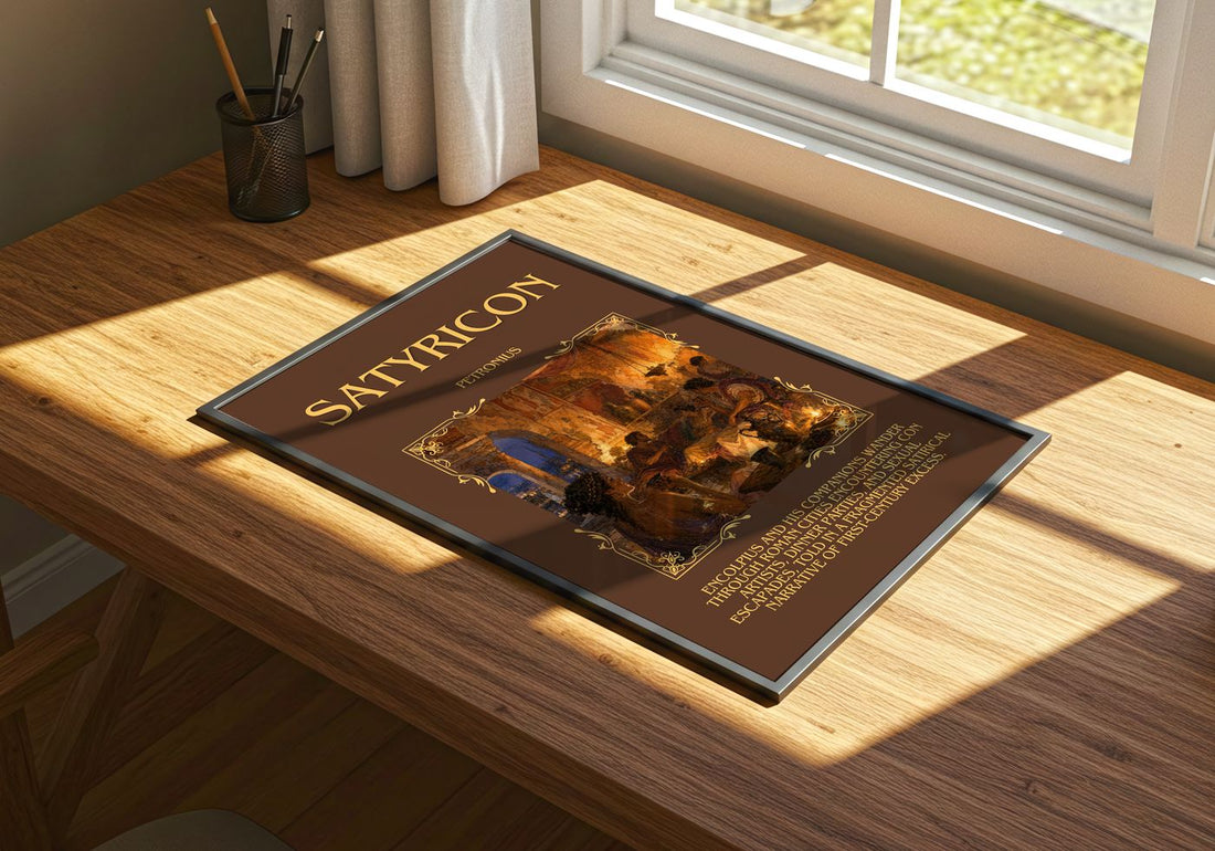 Satyricon Minimalist Book Poster by Petronius – print on a sunlit desk