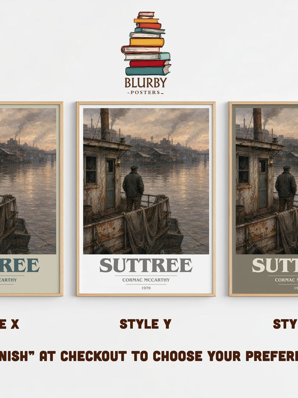 Suttree book cover print in frame leaning in hallway – literary fiction wall art