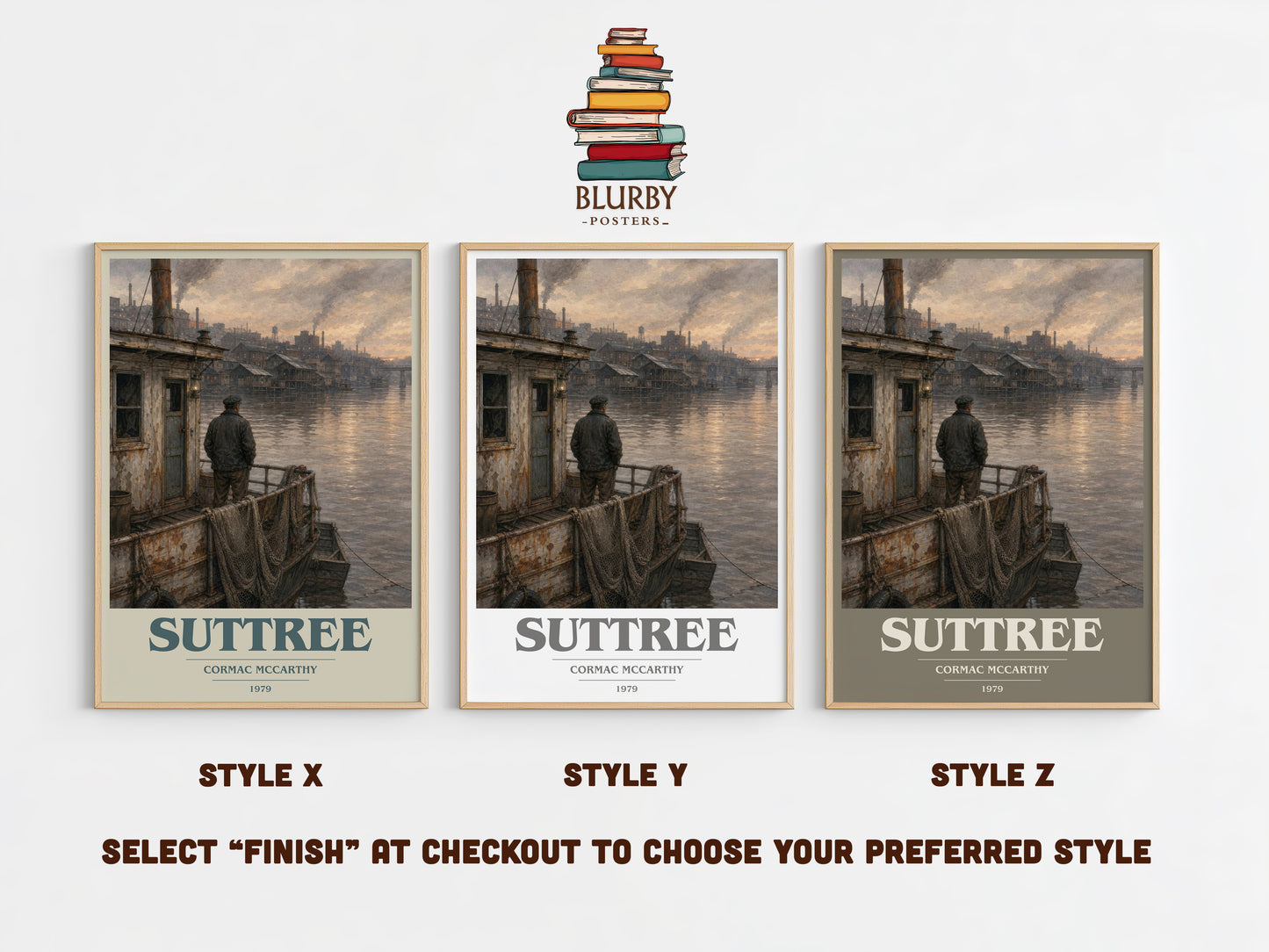 Suttree book cover print in frame leaning in hallway – literary fiction wall art