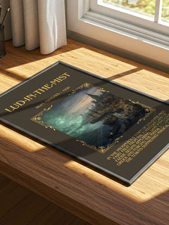 Lud-in-the-Mist Minimalist Book Poster by Hope Mirrlees – print on a sunlit desk
