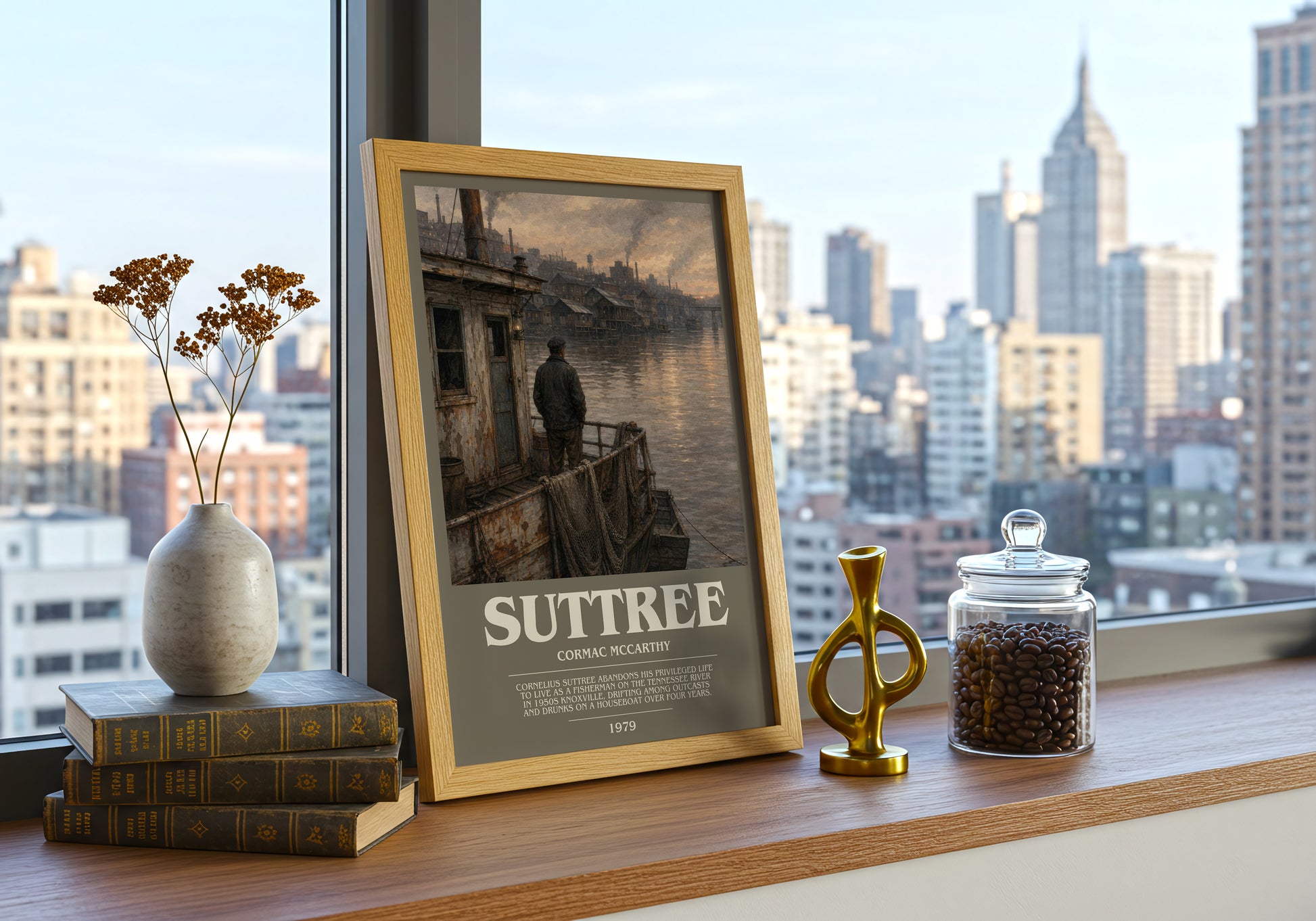 Suttree bookish print framed by window – literary home decor