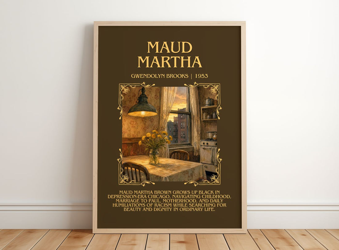 Maud Martha Minimalist Book Poster by Gwendolyn Brooks – framed print leaning on a wooden floor