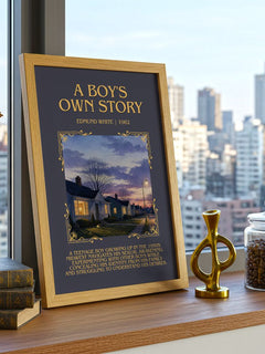 A Boy's Own Story Minimalist Book Poster by Edmund White – framed print on a city-view windowsill