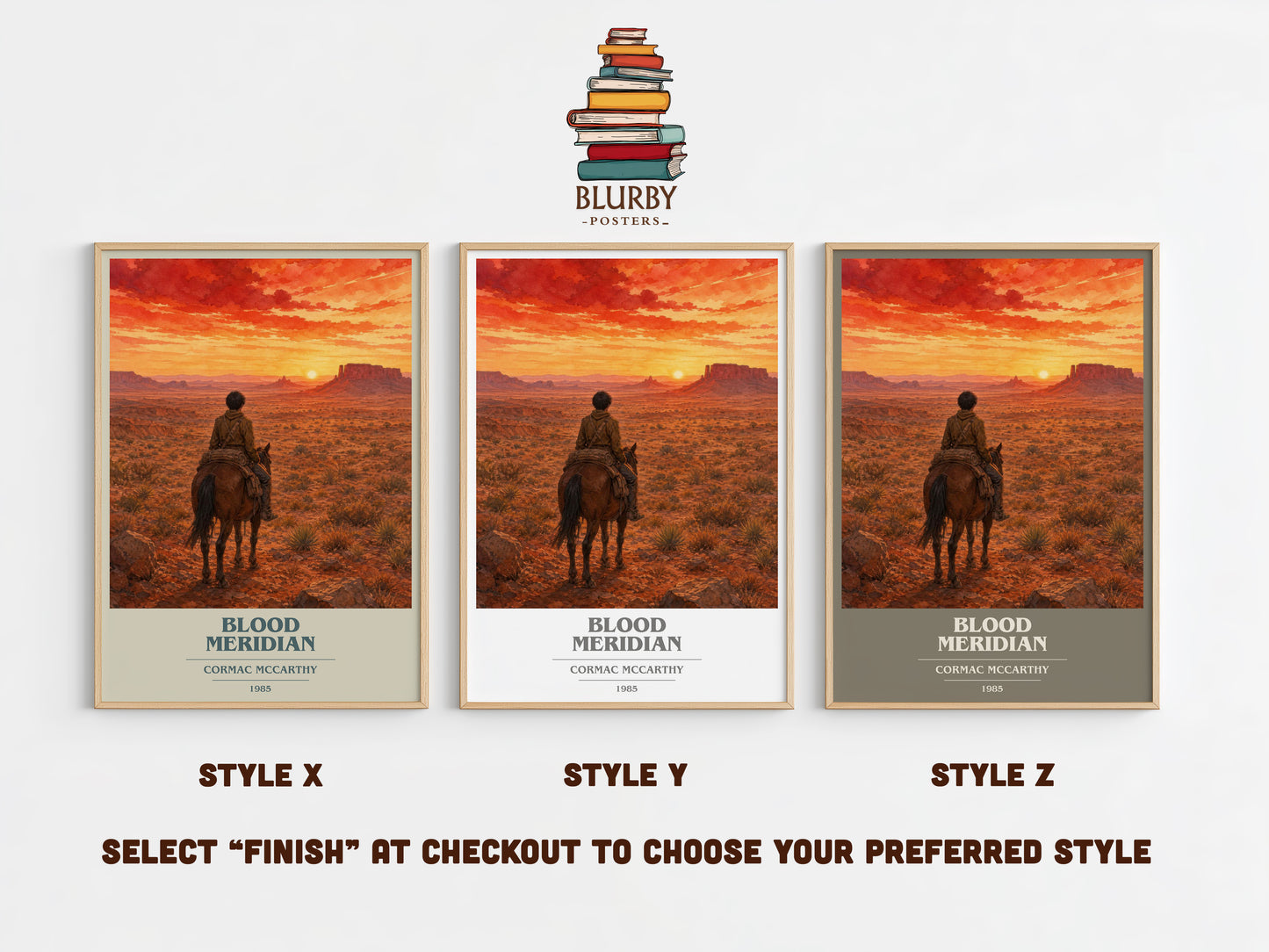 Blood Meridian book cover print in frame leaning in hallway – historical fiction wall art