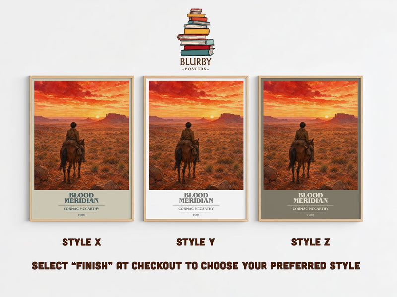 Blood Meridian book cover print in frame leaning in hallway – historical fiction wall art