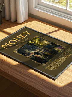 Money Minimalist Book Poster by Martin Amis – print on a sunlit desk