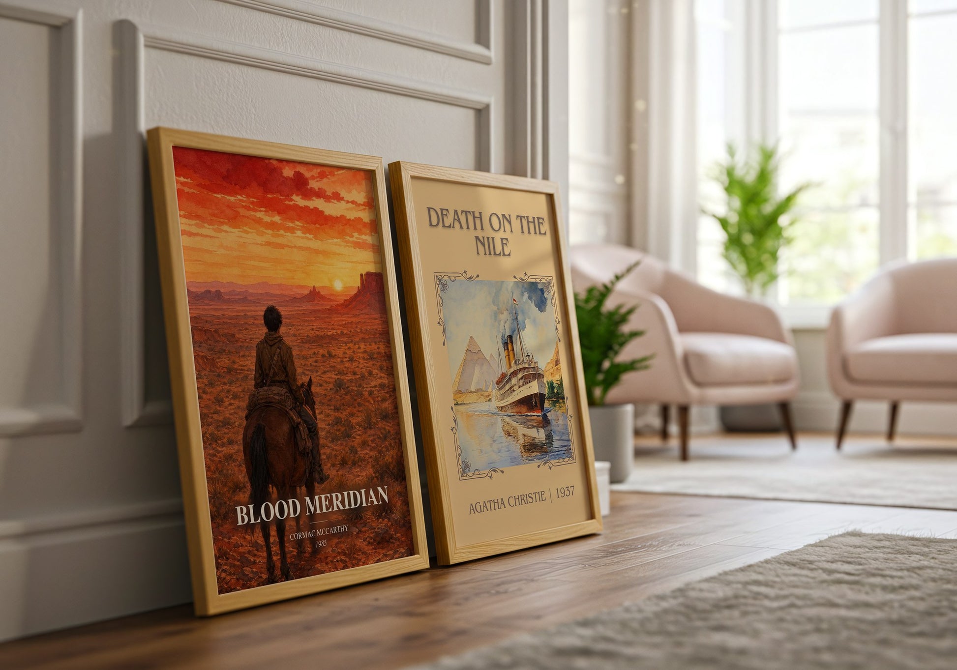 Blood Meridian watercolour print framed by window – literary home decor