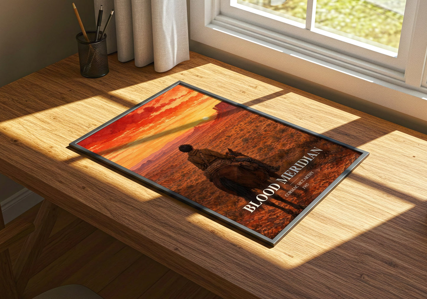 Blood Meridian watercolour book poster framed on wall – historical fiction wall art