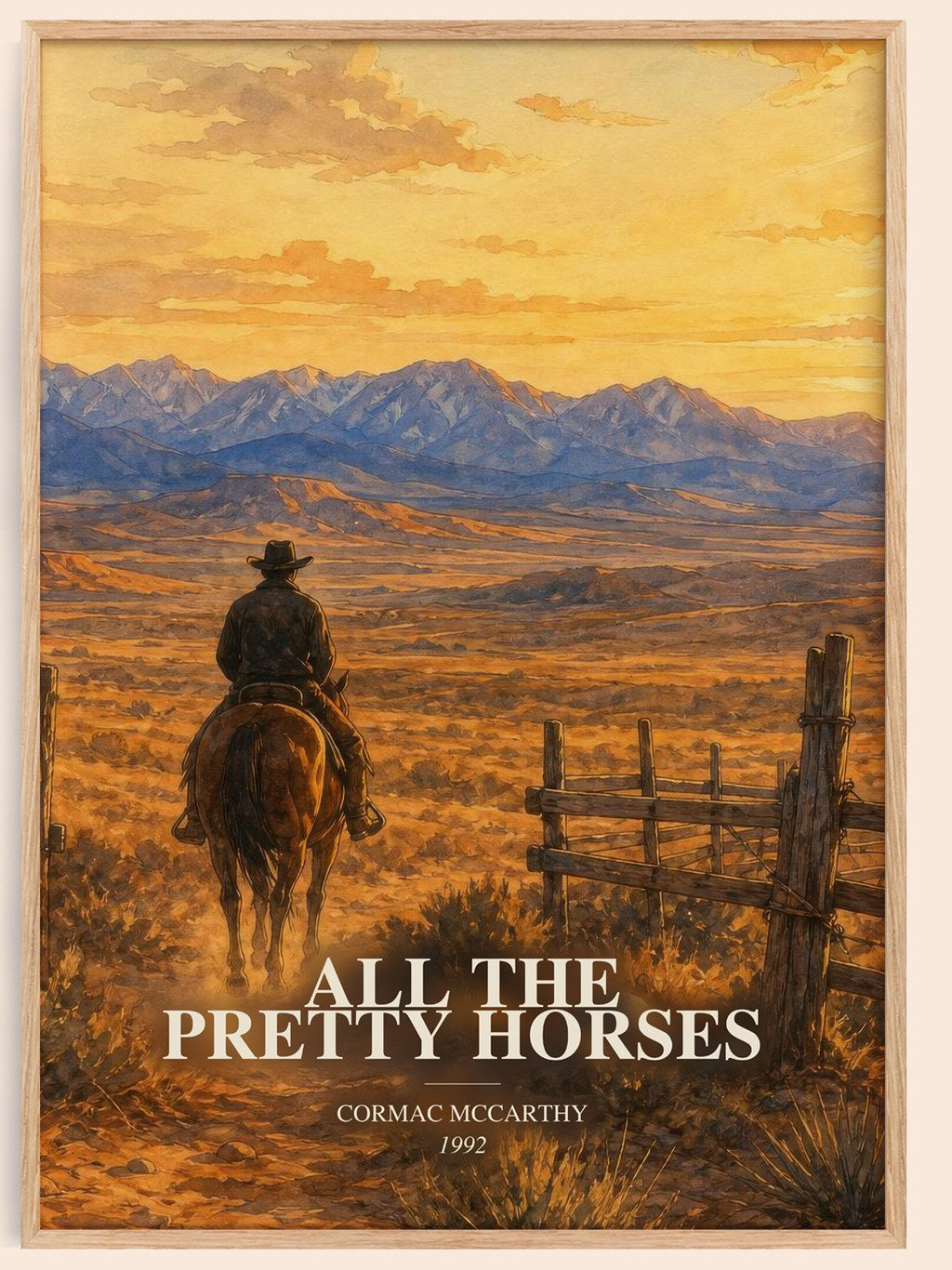 All The Pretty Horses watercolour book poster by Cormac Mccarthy – framed literary art print