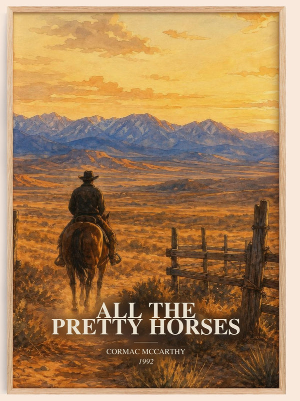 All The Pretty Horses watercolour book poster by Cormac Mccarthy – framed literary art print