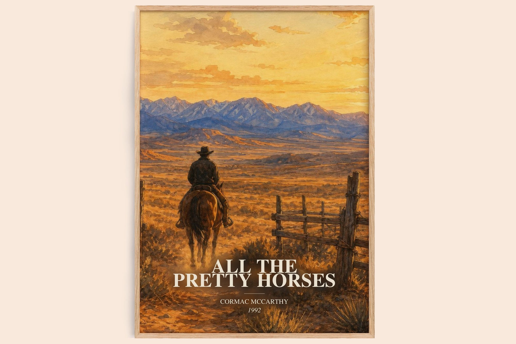 All The Pretty Horses watercolour book poster by Cormac Mccarthy – framed literary art print