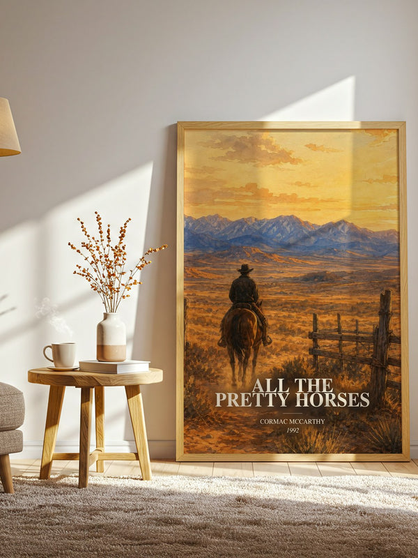 All The Pretty Horses watercolour print in frame leaning in hallway – coming of age wall art