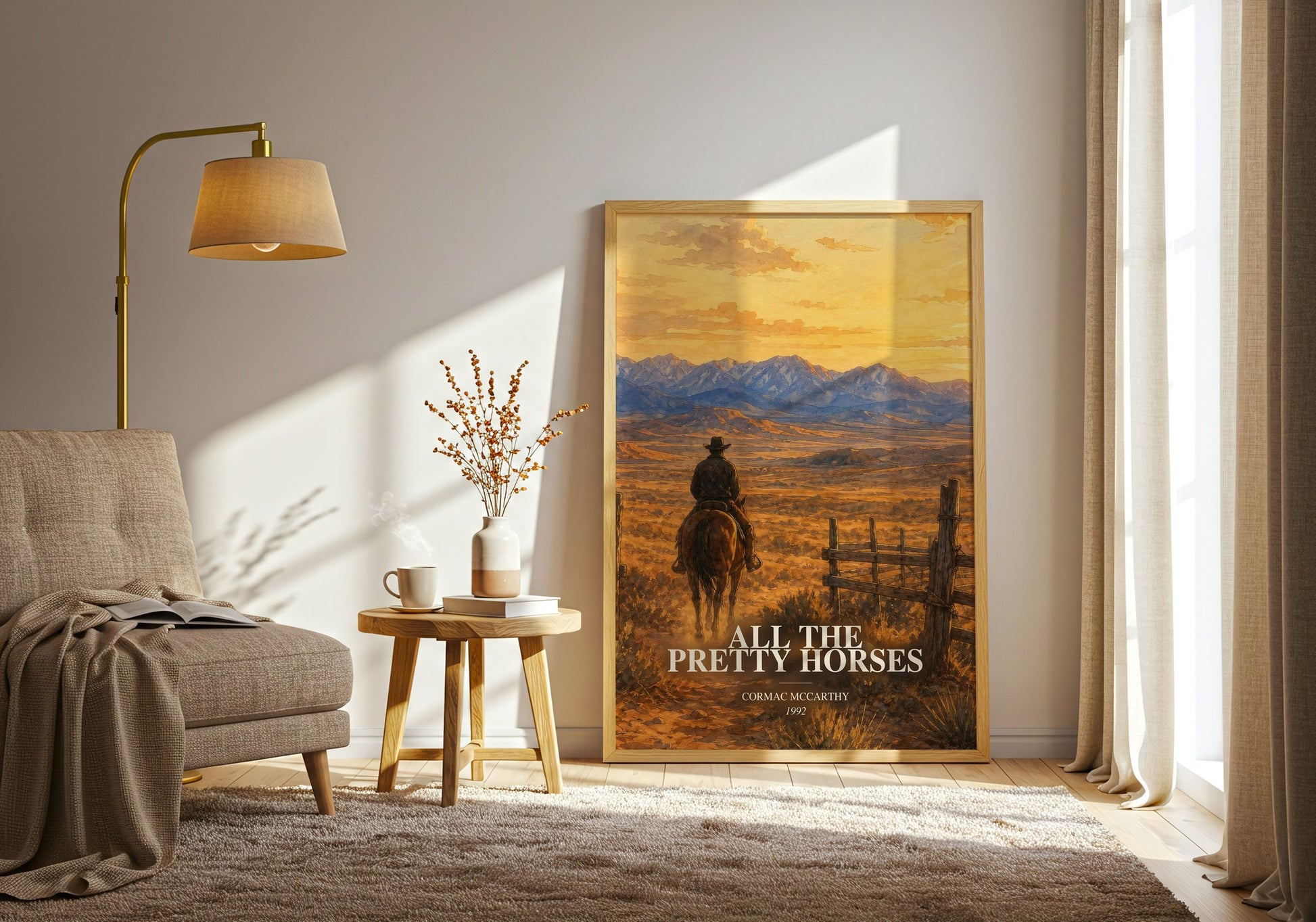 All The Pretty Horses watercolour print in frame leaning in hallway – coming of age wall art