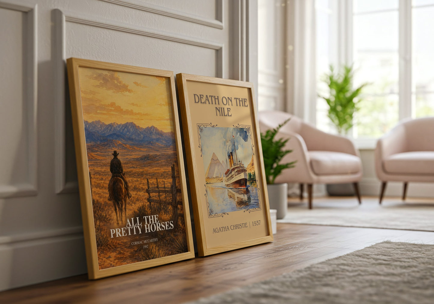 All The Pretty Horses watercolour print framed by window – literary home decor