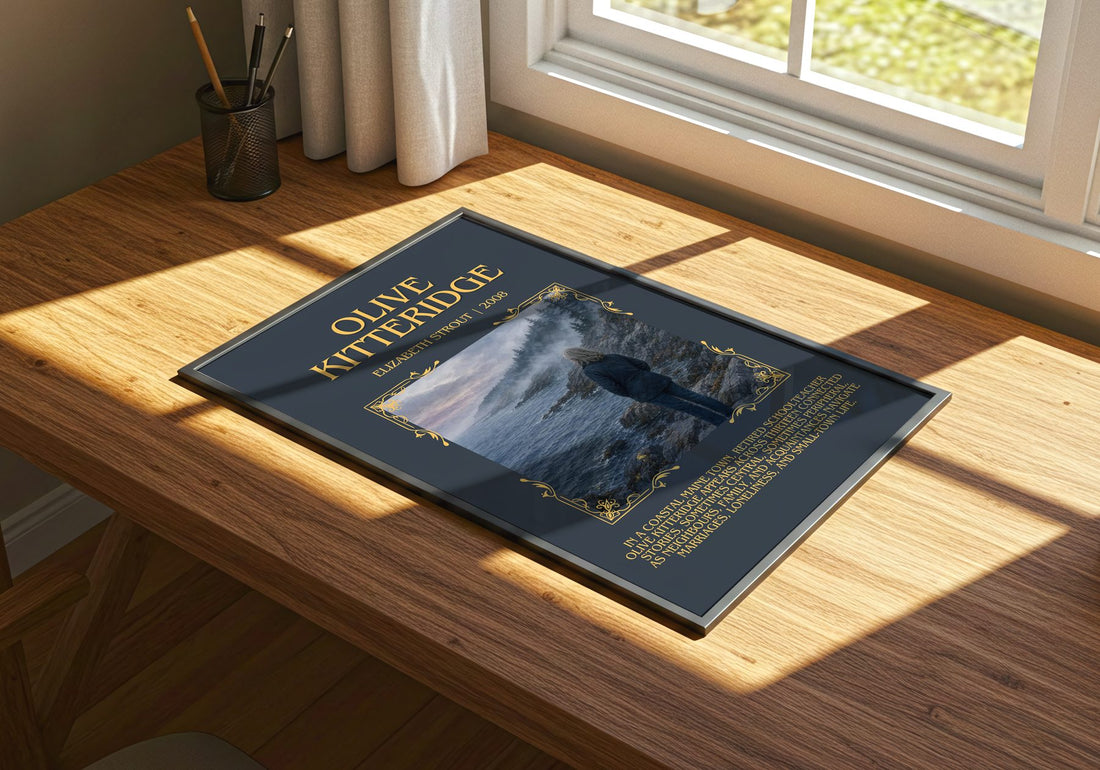 Olive Kitteridge Minimalist Book Poster by Elizabeth Strout – print on a sunlit desk