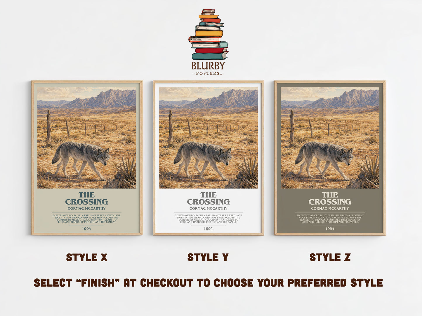 The Crossing bookish print in frame leaning in hallway – literary fiction wall art