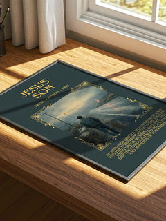 Jesus' Son Minimalist Book Poster by Denis Johnson – print on a sunlit desk
