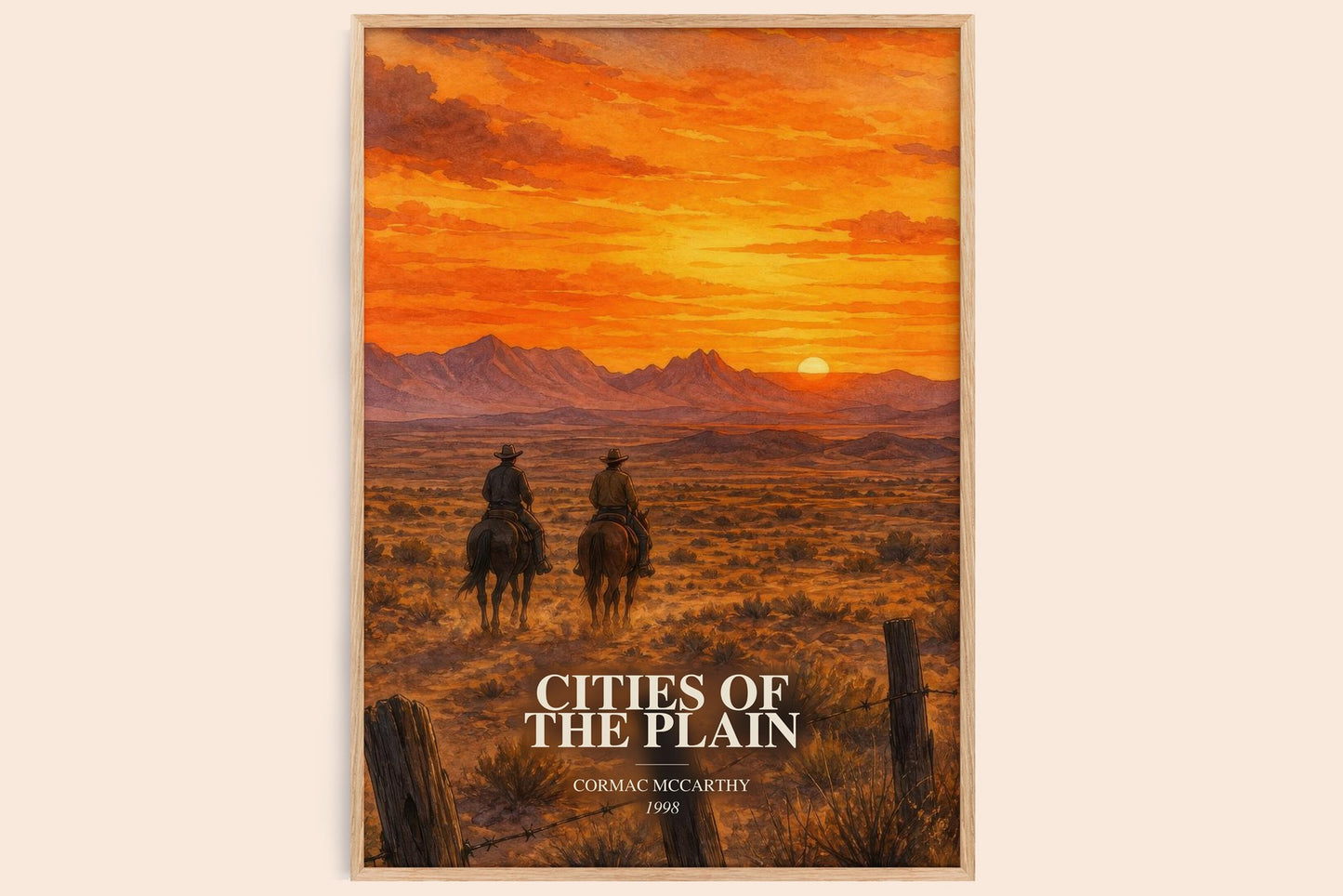 Cities Of The Plain watercolour book poster by Cormac Mccarthy – framed literary art print