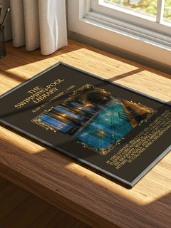 The Swimming-Pool Library Minimalist Book Poster by Alan Hollinghurst – print on a sunlit desk