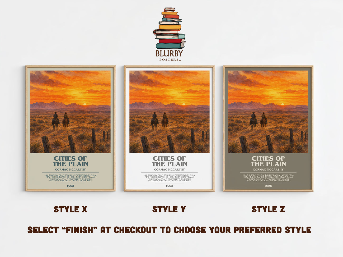 Cities Of The Plain bookish print in frame leaning in hallway – literary fiction wall art