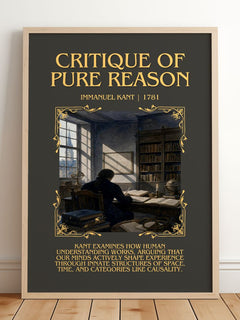 Critique of Pure Reason Minimalist Book Poster by Immanuel Kant – framed print leaning on a wooden floor