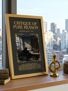Critique of Pure Reason Minimalist Book Poster by Immanuel Kant – framed print on a city-view windowsill
