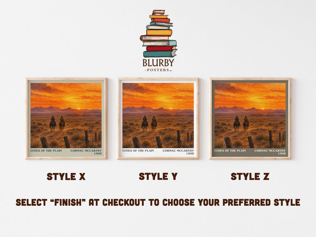 Cities Of The Plain literary print in frame leaning in hallway – literary fiction wall art (mockup)