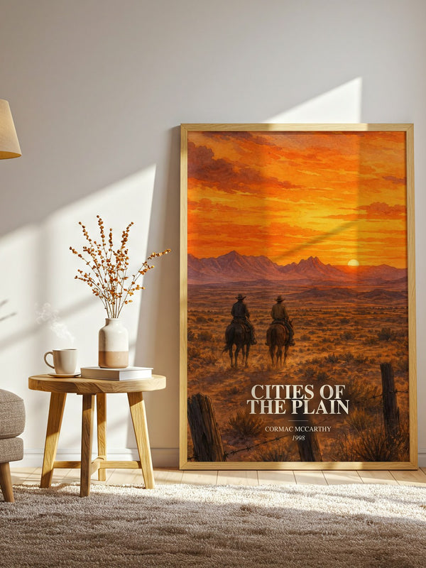Cities Of The Plain watercolour print in frame leaning in hallway – literary fiction wall art