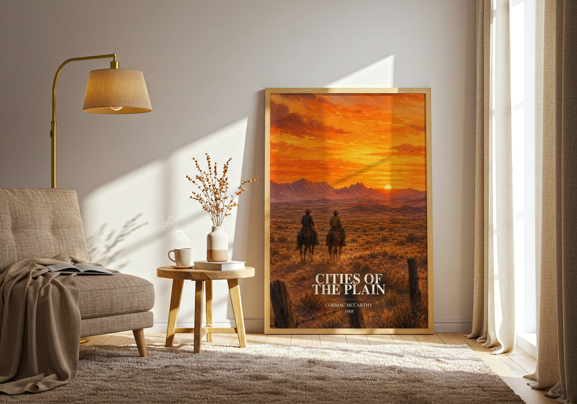 Cities Of The Plain watercolour print in frame leaning in hallway – literary fiction wall art