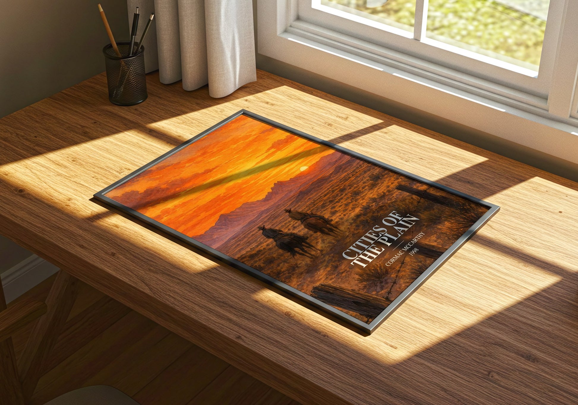 Cities Of The Plain watercolour book poster framed on wall – literary fiction wall art