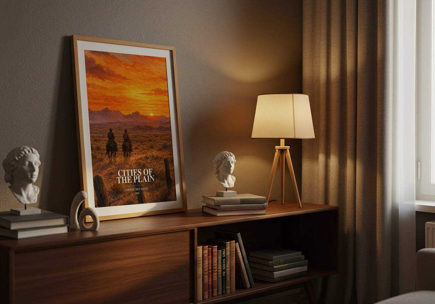 Cities Of The Plain watercolour print on bookshelf – Cormac Mccarthy fan gift
