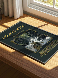 Deliverance Minimalist Book Poster by James Dickey – print on a sunlit desk