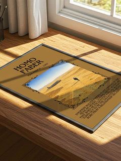 Homo Faber Minimalist Book Poster by Max Frisch – print on a sunlit desk