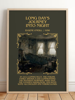 Long Day's Journey Into Night Minimalist Book Poster by Eugene O'Neill – framed print leaning on a wooden floor