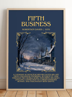 Fifth Business Minimalist Book Poster by Robertson Davies – framed print leaning on a wooden floor